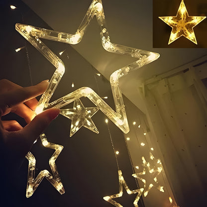 3385 12 Stars Led Curtain String Lights With 8 Flashing Modes For Home Decoration Diwali Wedding Led Christmas Light Indoor And Outdoor Light Festival Decoration (Warm White) Default Title - Anthro Bazaar