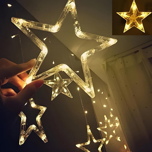 3385 12 Stars Led Curtain String Lights With 8 Flashing Modes For Home Decoration Diwali Wedding Led Christmas Light Indoor And Outdoor Light Festival Decoration (Warm White) Default Title - Anthro Bazaar