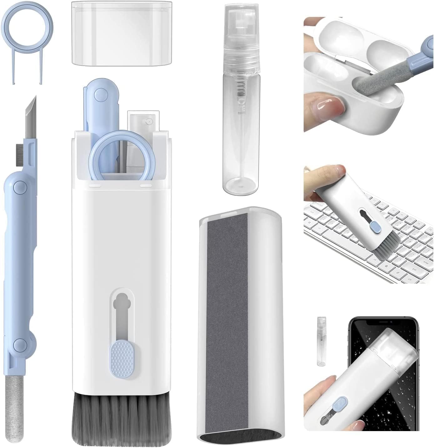 Portable Gadget Cleaning Brush Set with Spray Bottle & Keycap Puller [7-in-1 ]