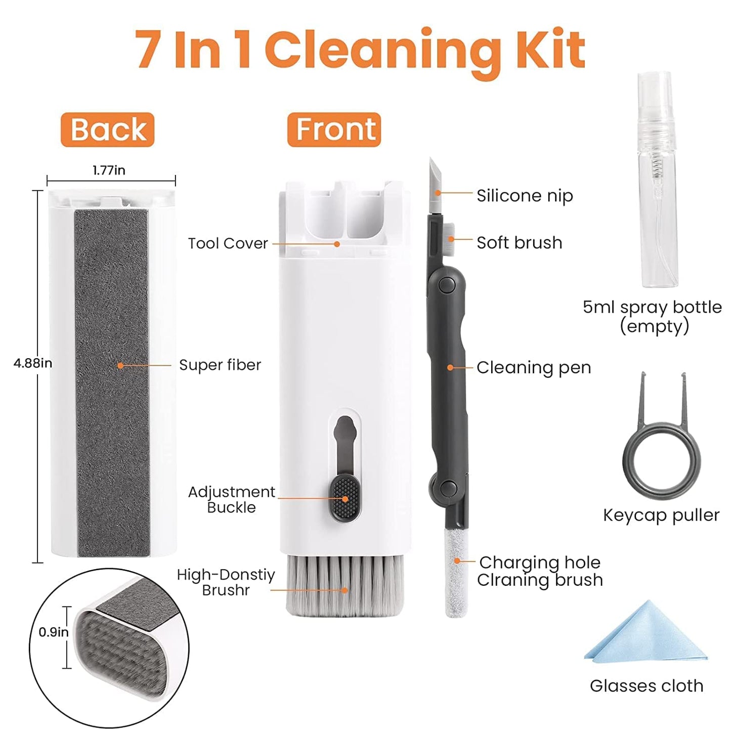 Portable Gadget Cleaning Brush Set with Spray Bottle & Keycap Puller [7-in-1 ]