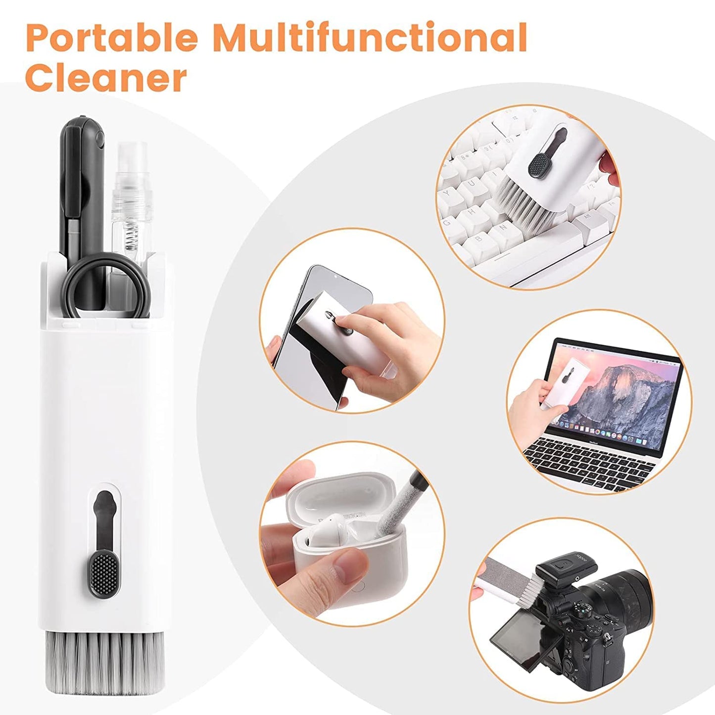 Portable Gadget Cleaning Brush Set with Spray Bottle & Keycap Puller [7-in-1 ]