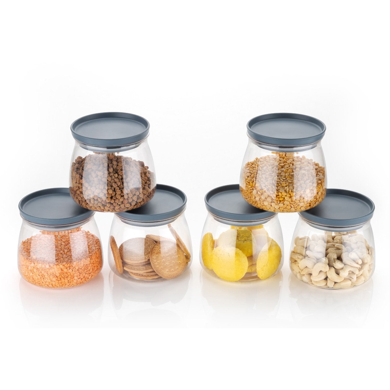 2286 Matka Shaped Jar With Air Tight Leak Proof Lid (Multicolour) (Set Of 6) (900ml) Default Title - Anthro Bazaar