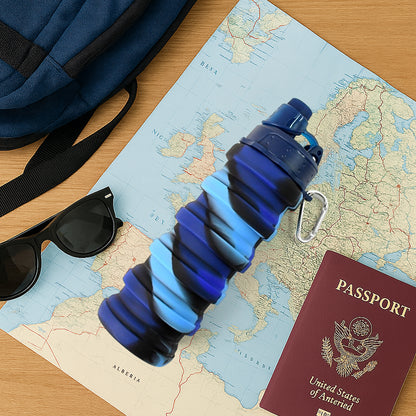 Foldable Silicone Water Bottle – Leak-Proof 500ML Portable Sports & Travel Bottle for Gym, Hiking & Outdoor Use