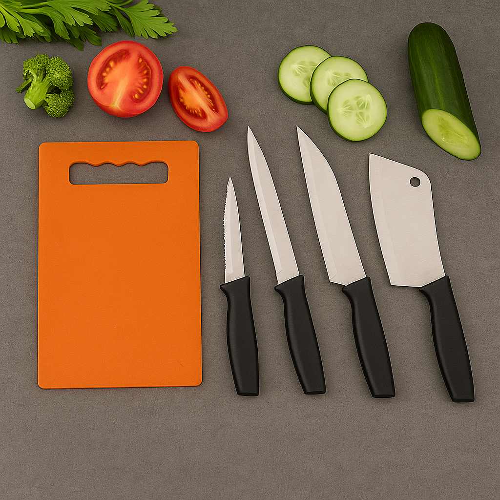 Chopping Board With Knife Set (Pack Of 5) Default Title - Anthro Bazaar