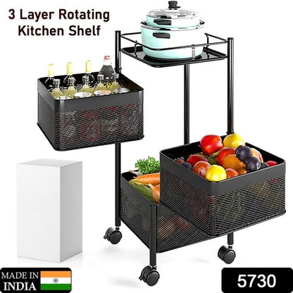 3-Layer Metal Kitchen Trolley with Wheels – Square Storage Rack