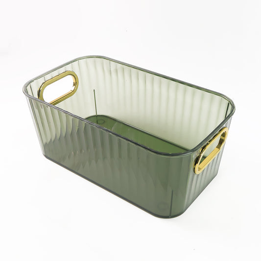 Premium Ribbed Transparent Storage Basket With Gold Handle Multipurpose Kitchen Amp Home Organizer Box Default Title - Anthro Bazaar
