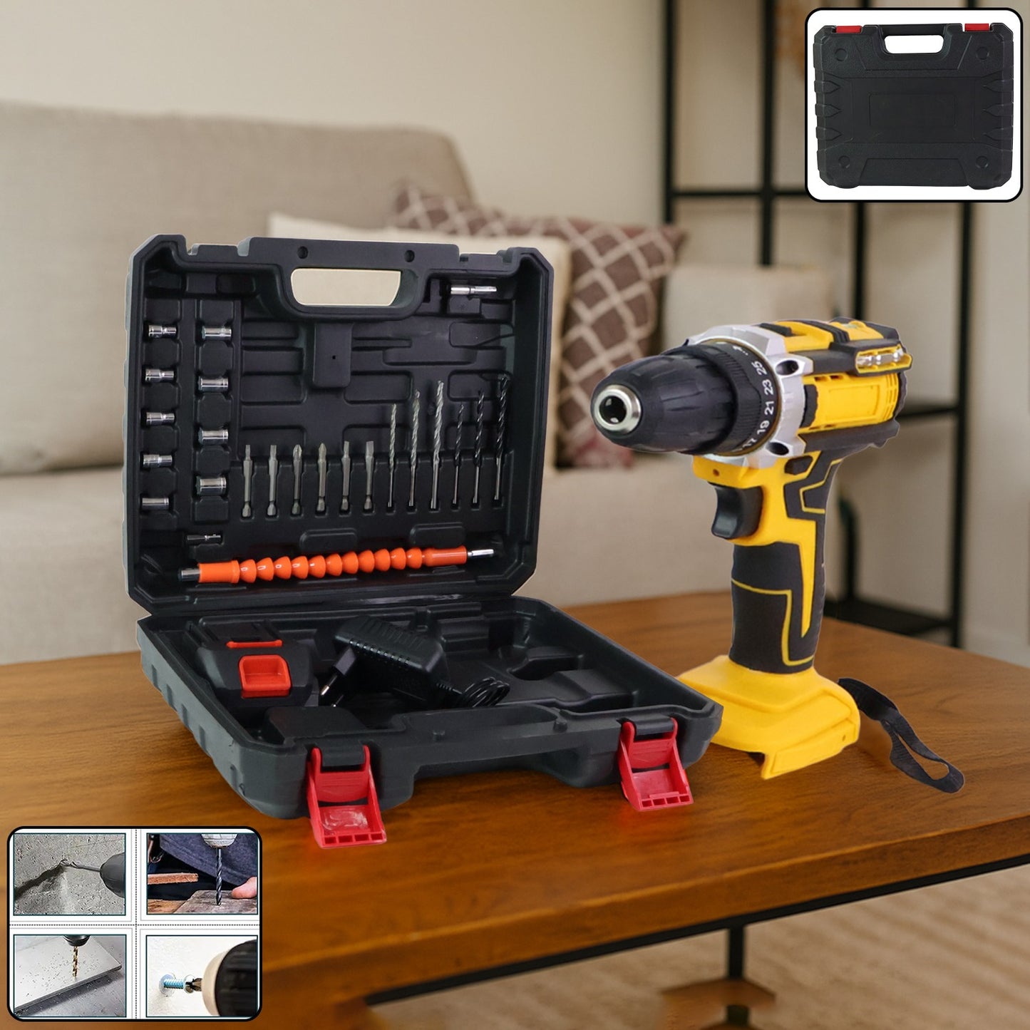 Cordless Drill Machine Tool Kit (23 attachments + 1 Piece - 21 V Lithium Battery)