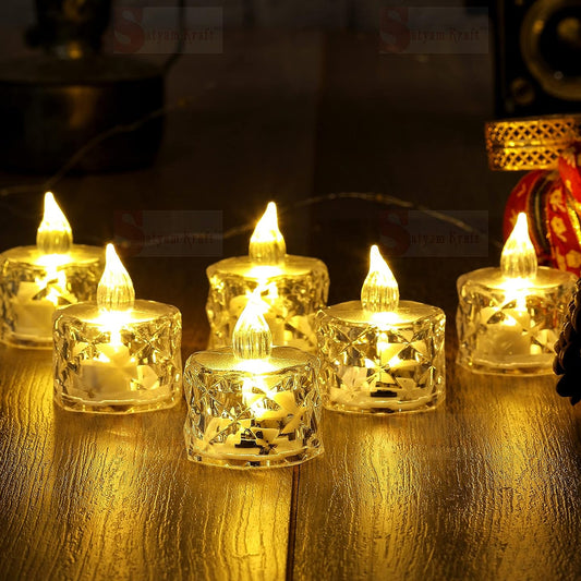 24 Pcs Flameless And Smokeless Decorative Acrylic Candles Transparent Led Tea Light Candle For Gifting House Diwali Christmas Festival Events Decor Candles Default Title - Anthro Bazaar
