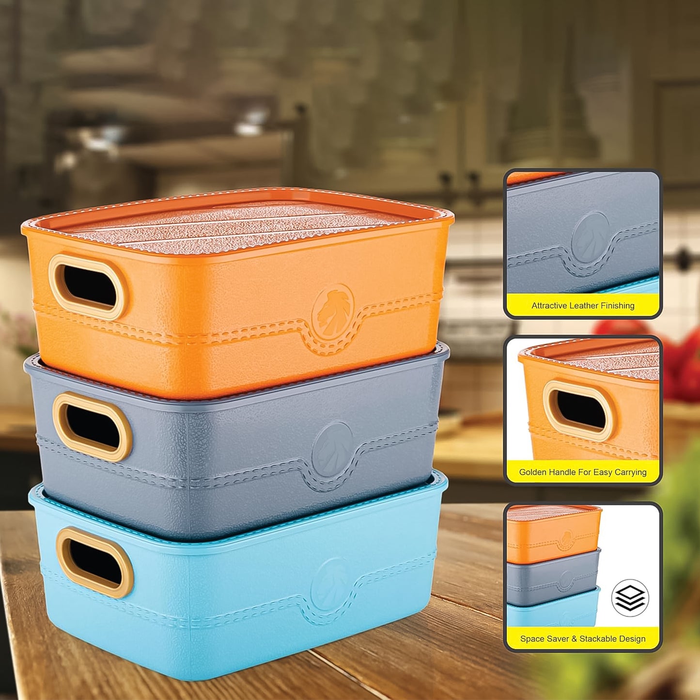 3-piece Plastic Multipurpose Storage Basket Bin Set With Handle (3 Pcs Set) Default Title - Anthro Bazaar