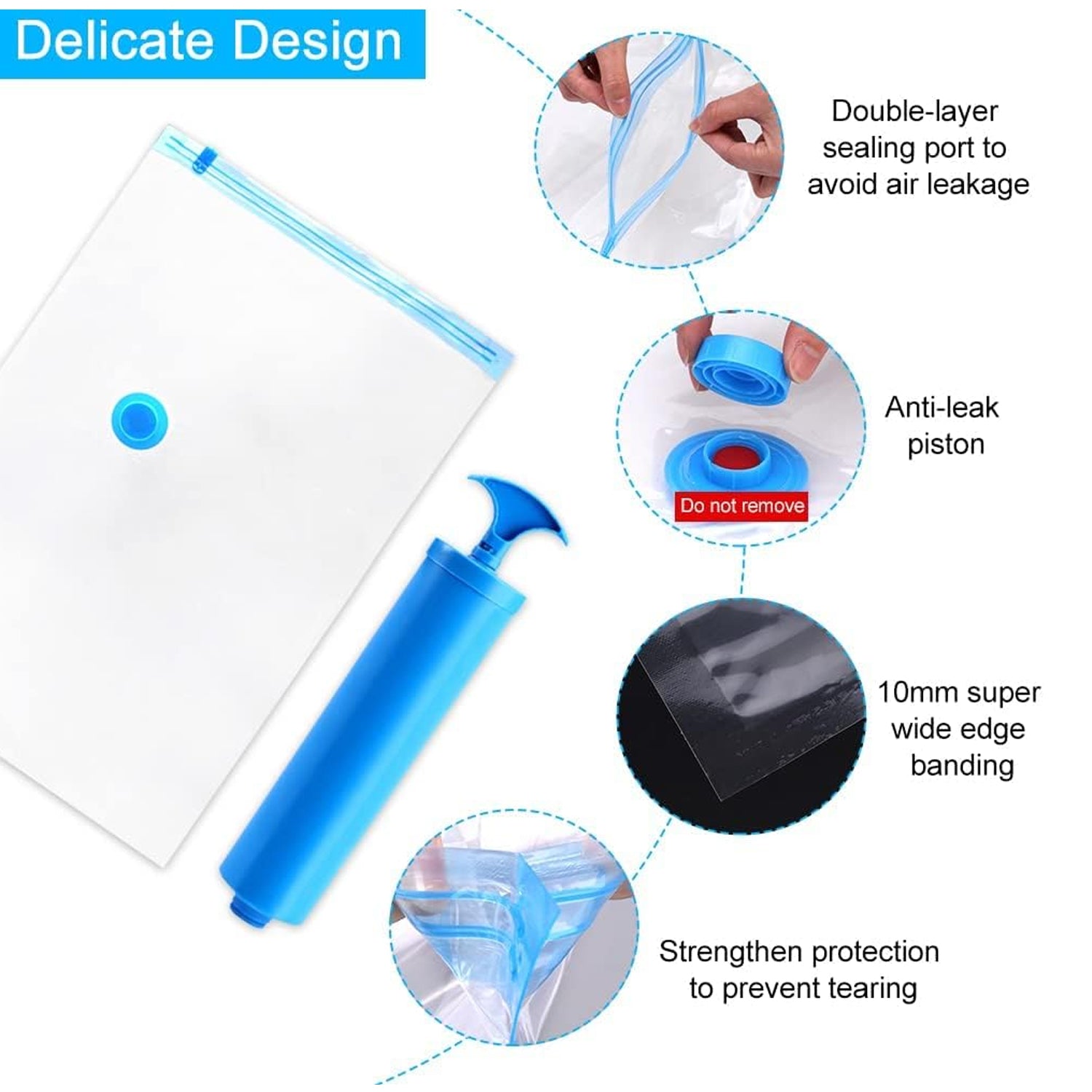 17826 Vacuum Storage Bags With Suction Pump Shirt Clips - Vacuum Bags - Big Capacity Vacuum Seal Bags For Travel Clothes Blankets Pillows Compression Bags Space Saver Vacuum Storage Bags (5 Pcs Set) Default Title - Anthro Bazaar