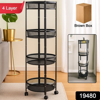 4-layer Round Metal Mesh Storage Organizer Rack With Wheels (1 Pc) Default Title - Anthro Bazaar