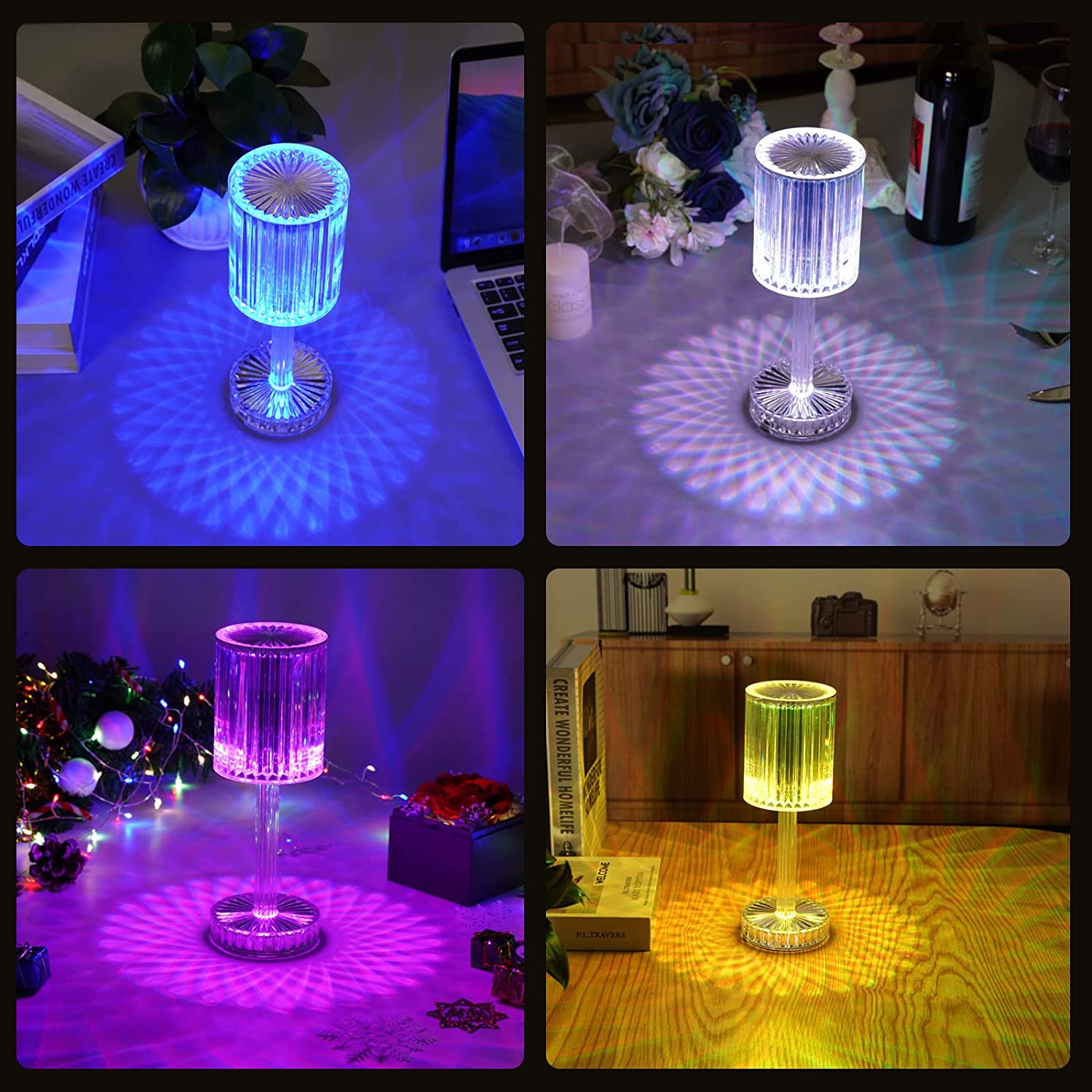 6605 Crystal Table Lamp Touch Control Atmosphere Nightstand Lamp With Usb Charging Line Default Title - Anthro Bazaar