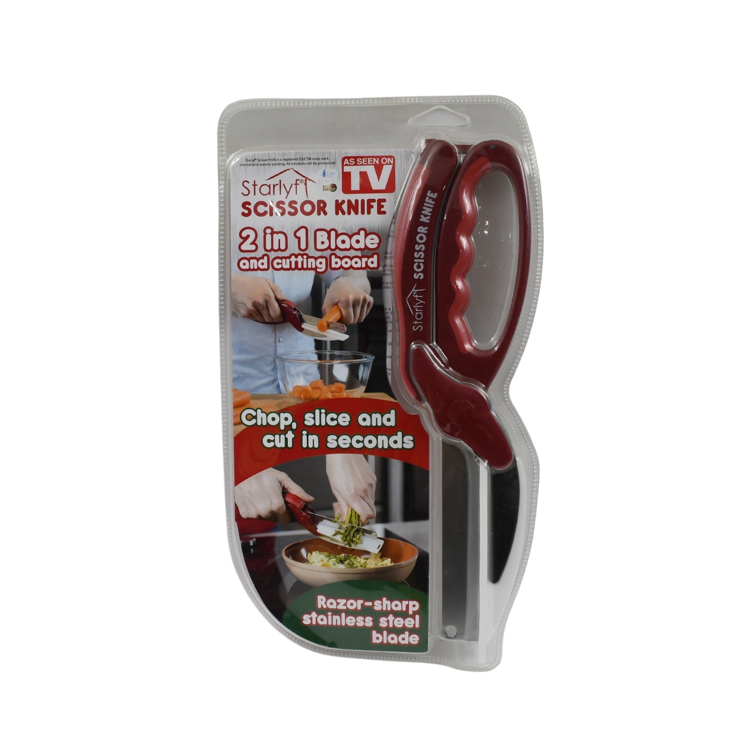 2 In 1 Kitchen Knife Scissor With Spring Locking Hinge And Chopping Board (1 Pc With Card Packing) Default Title - Anthro Bazaar