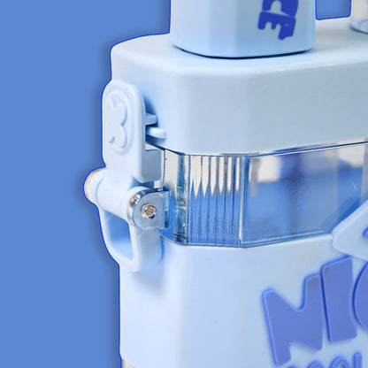 2-in-1 Dual Compartment Kids Water Bottle – Two-Way Drinking Bottle with Straws & Adjustable Shoulder Strap (650ML)