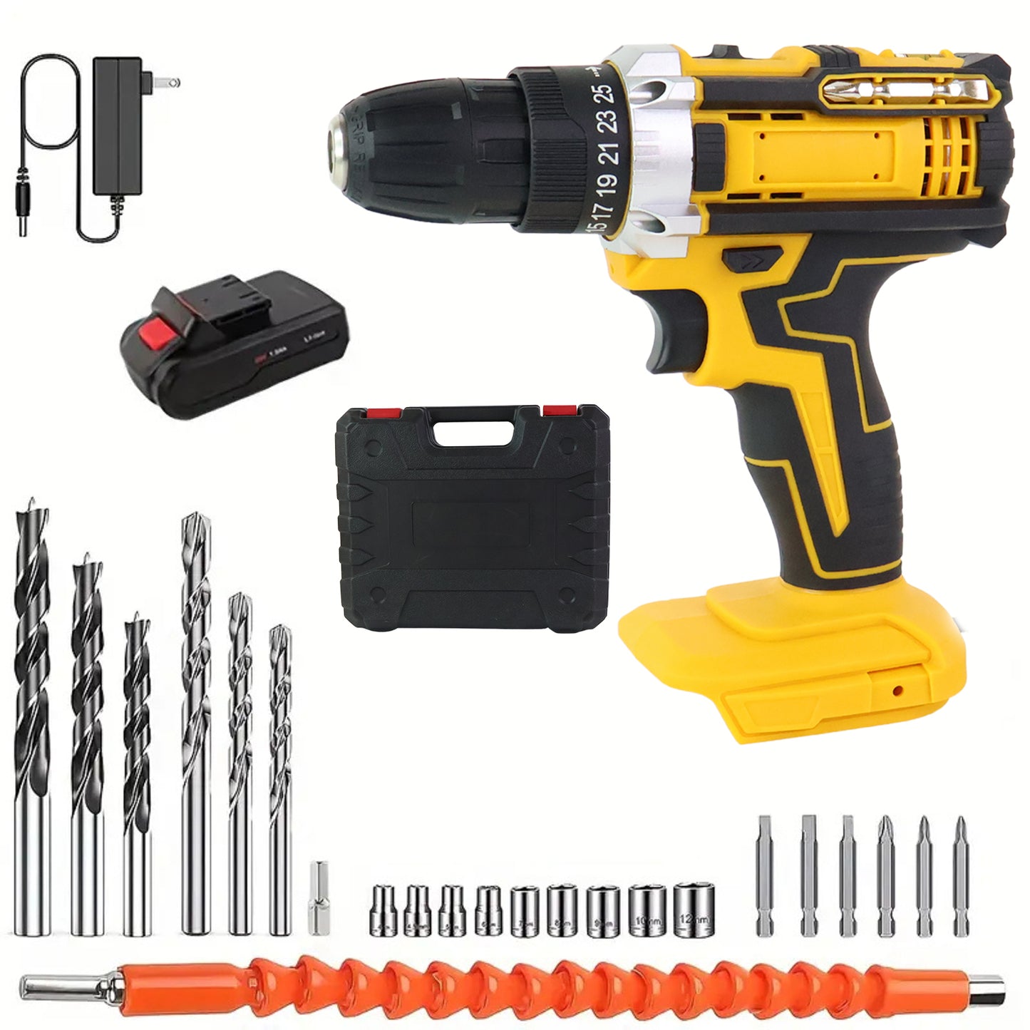 Cordless Drill Machine Tool Kit (23 attachments + 1 Piece - 21 V Lithium Battery)