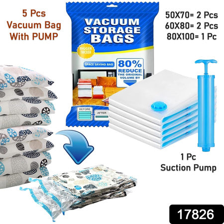 17826 Vacuum Storage Bags With Suction Pump Shirt Clips - Vacuum Bags - Big Capacity Vacuum Seal Bags For Travel Clothes Blankets Pillows Compression Bags Space Saver Vacuum Storage Bags (5 Pcs Set) Default Title - Anthro Bazaar
