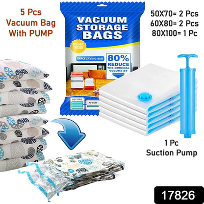 17826 Vacuum Storage Bags With Suction Pump Shirt Clips - Vacuum Bags - Big Capacity Vacuum Seal Bags For Travel Clothes Blankets Pillows Compression Bags Space Saver Vacuum Storage Bags (5 Pcs Set) Default Title - Anthro Bazaar