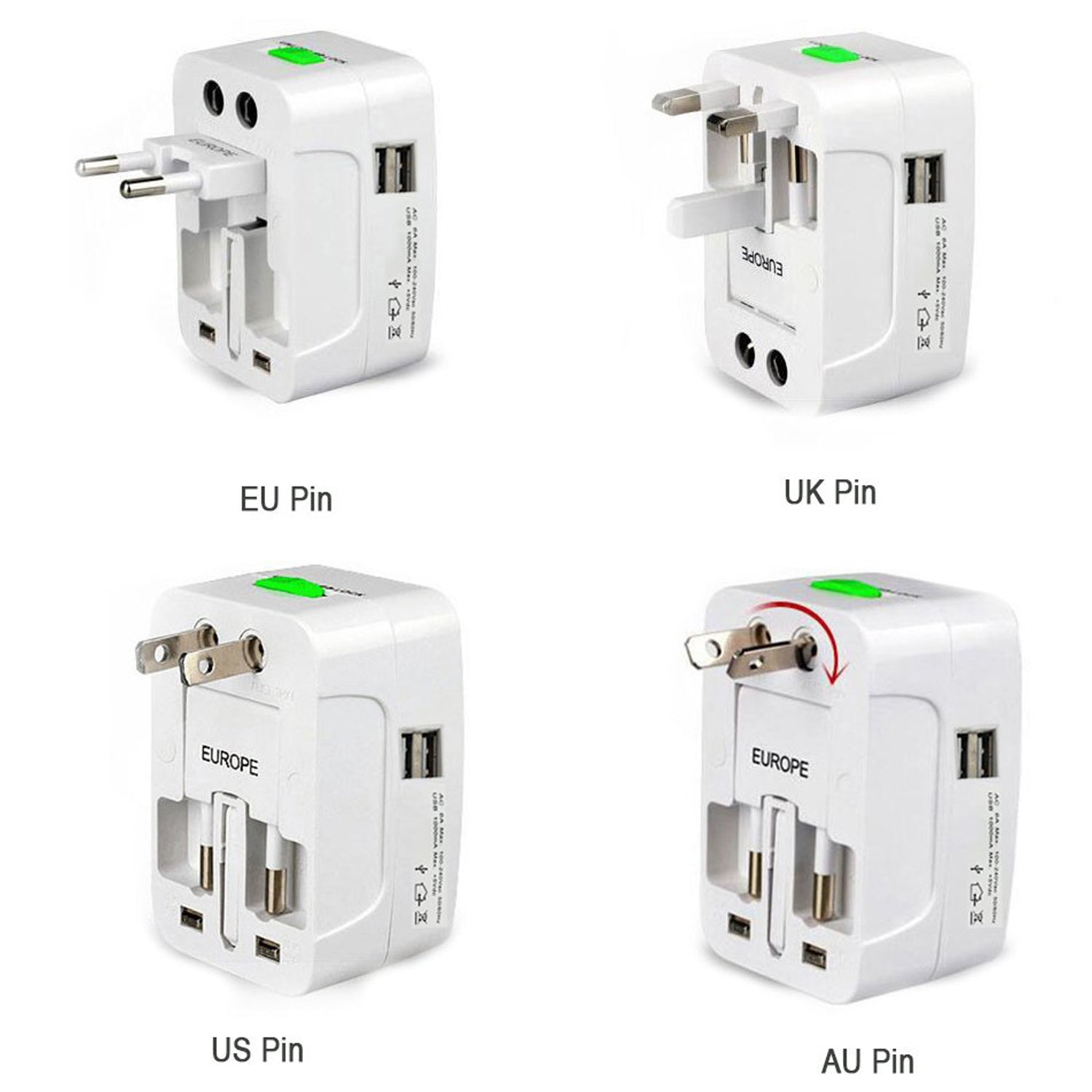 12671 All-in-one Universal Worldwide Travelling Ac Adaptor Plug (Au Uk Us Eu) International Power Charger Electric Usb Power Plug Socket Adapter Converter (1 Pc) Default Title - Anthro Bazaar