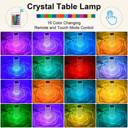 6604 Crystal Touch Night Light (16 Colors) - Rose Diamond Table Lamp With Remote Control Usb Table Lamp Romantic Date Lighting Decor For Festival Bedroom Dining Room Default Title - Anthro Bazaar