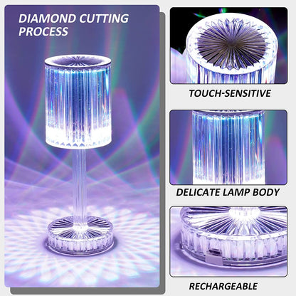 6605 Crystal Table Lamp Touch Control Atmosphere Nightstand Lamp With Usb Charging Line Default Title - Anthro Bazaar