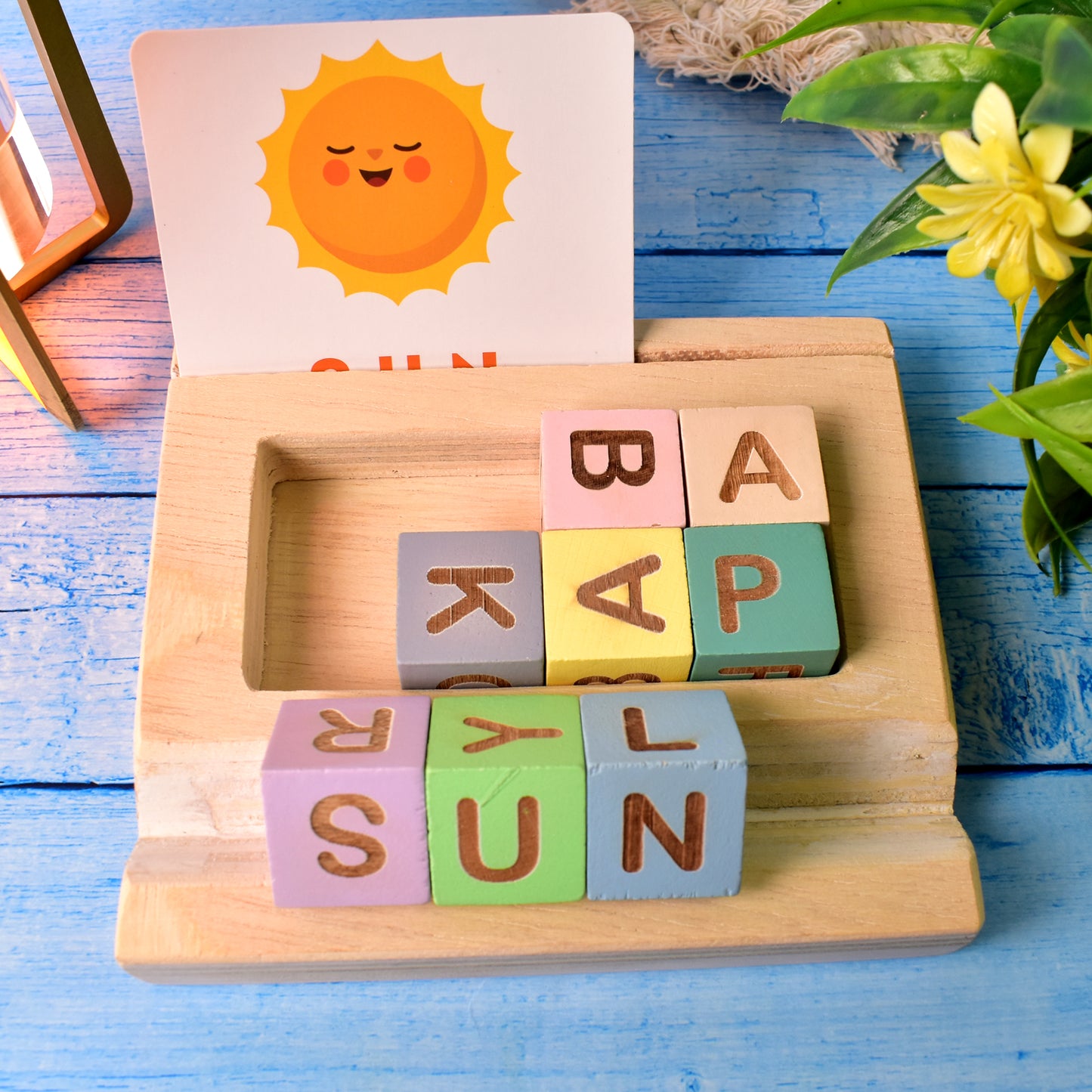 Alphabet Puzzle Spelling Reading Words (26 Flash Cards 8 Woodenblock) Default Title - Anthro Bazaar