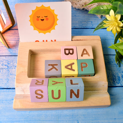 Alphabet Puzzle Spelling Reading Words (26 Flash Cards 8 Woodenblock) Default Title - Anthro Bazaar