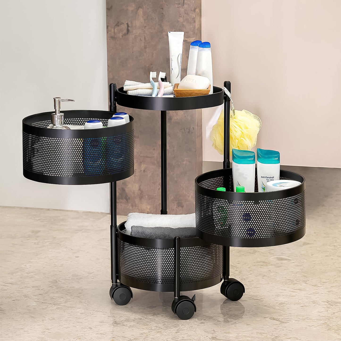 3 Layer Round Metal Kitchen Trolley – Strong, Stylish & Space-Saving
