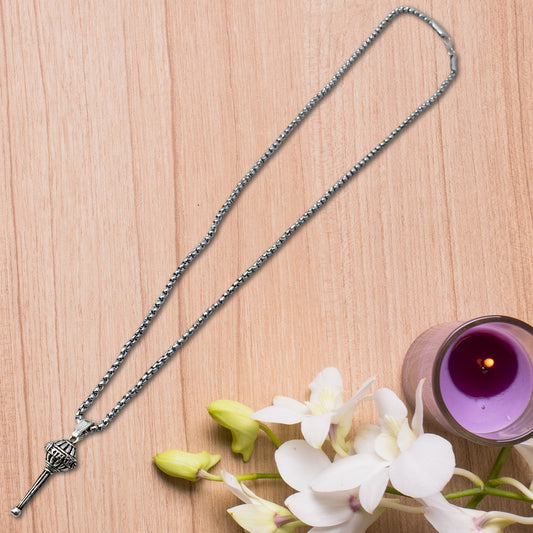 Silver Chain With Gada Pendant Locket (1 Pc) Default Title - Anthro Bazaar