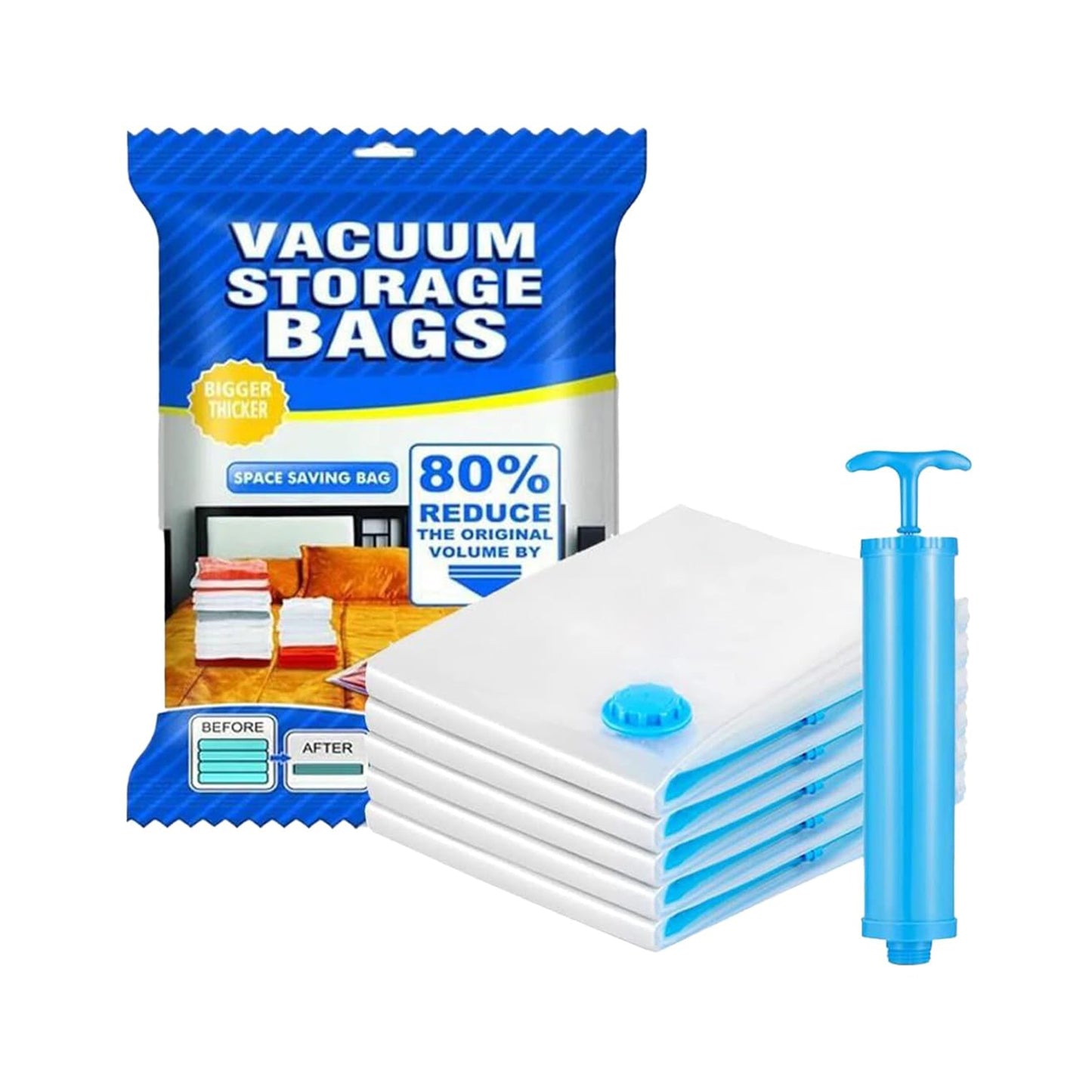17826 Vacuum Storage Bags With Suction Pump Shirt Clips - Vacuum Bags - Big Capacity Vacuum Seal Bags For Travel Clothes Blankets Pillows Compression Bags Space Saver Vacuum Storage Bags (5 Pcs Set) Default Title - Anthro Bazaar