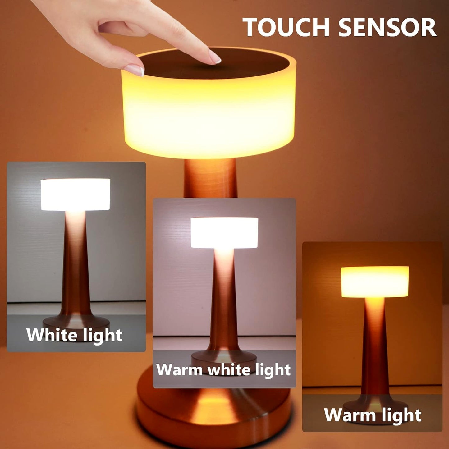 LED Touch Control Lamp – Portable Rechargeable [Brass Metal texture]
