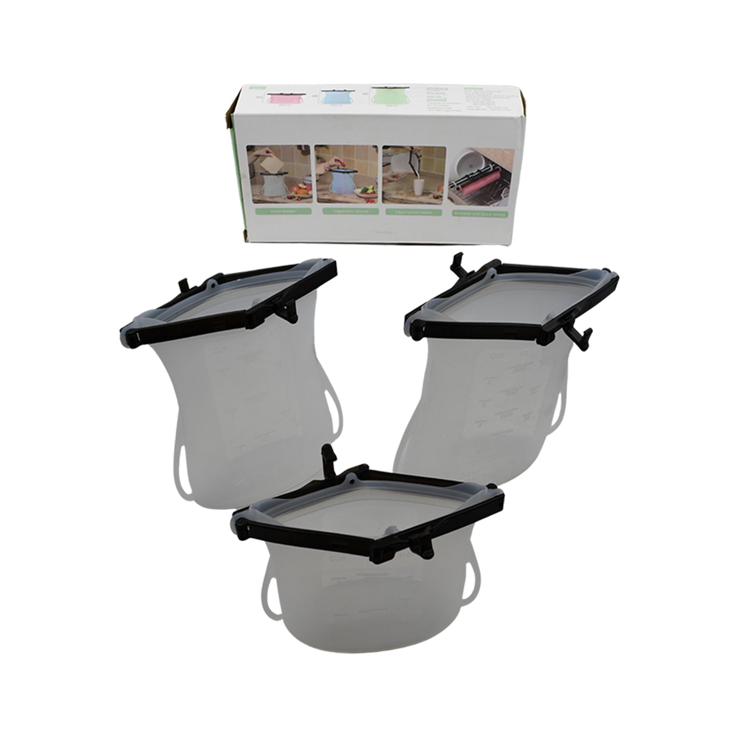 5985 Reusable Silicone Food Storage Bag 3 Bag Set Leakproof Lock Reusable Flat Bottom Freezer Bags Sandwich Bags Silicone Food Grade Kids Snack Bags Bpa Free Microwave Dishwasher Safe Default Title - Anthro Bazaar