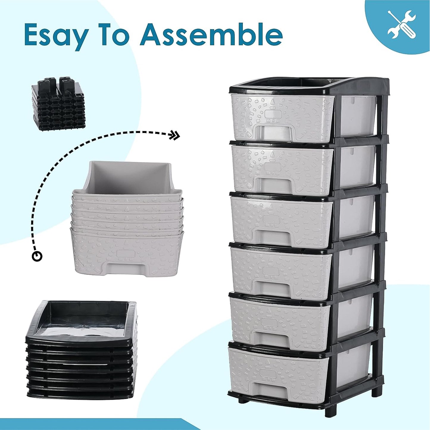6-Layer Heavy-Duty Plastic Drawer Organizer Cabinet