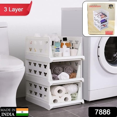 7886 3 Layer Stackable Multifunctional Storagefor Clothes Foldable Drawer Shelf Basket Utility Cart Rack Storage Organizer Cart For Kitchen Pantry Closet Bedroom Bathroom Laundry(3 Layer 1 Pc) Default Title - Anthro Bazaar