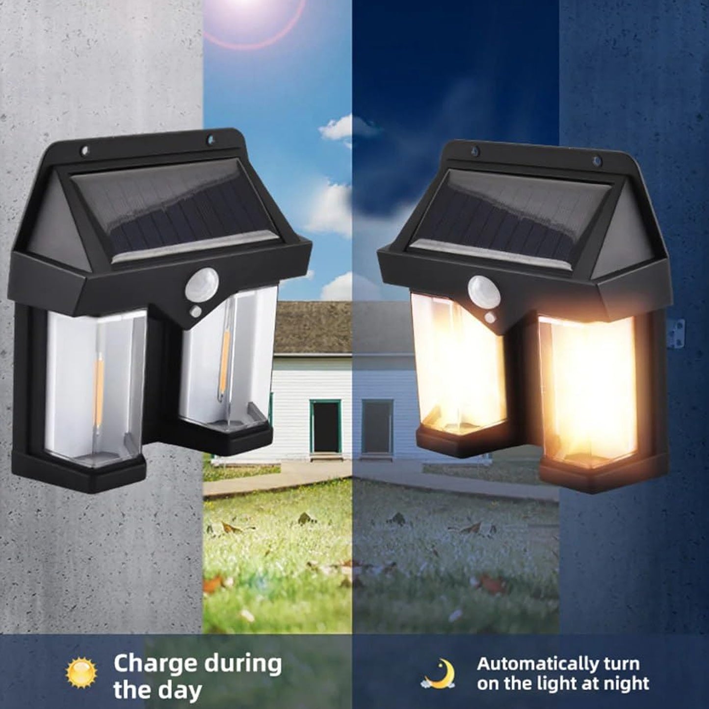 Outdoor Solar Wall Lamp – Waterproof Double Light with Dusk-to-Dawn Sensor