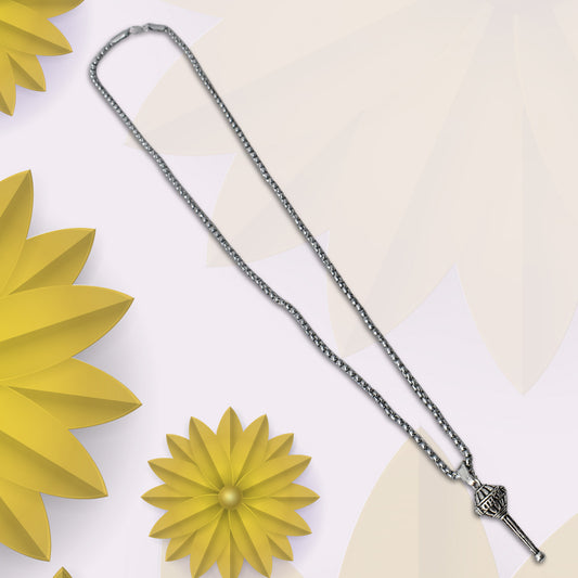 Silver Chain With Gada Pendant Locket (1 Pc) Default Title - Anthro Bazaar