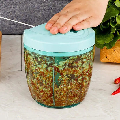 6-Blade 2-in-1 Manual Food Chopper (1000ML) – Compact Handheld Vegetable & Fruit Cutter, Mixer & Dicer