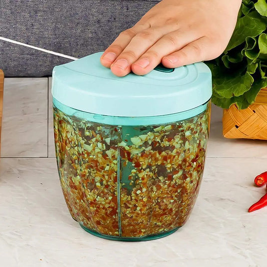 6-Blade 2-in-1 Manual Food Chopper (1000ML) – Compact Handheld Vegetable & Fruit Cutter, Mixer & Dicer