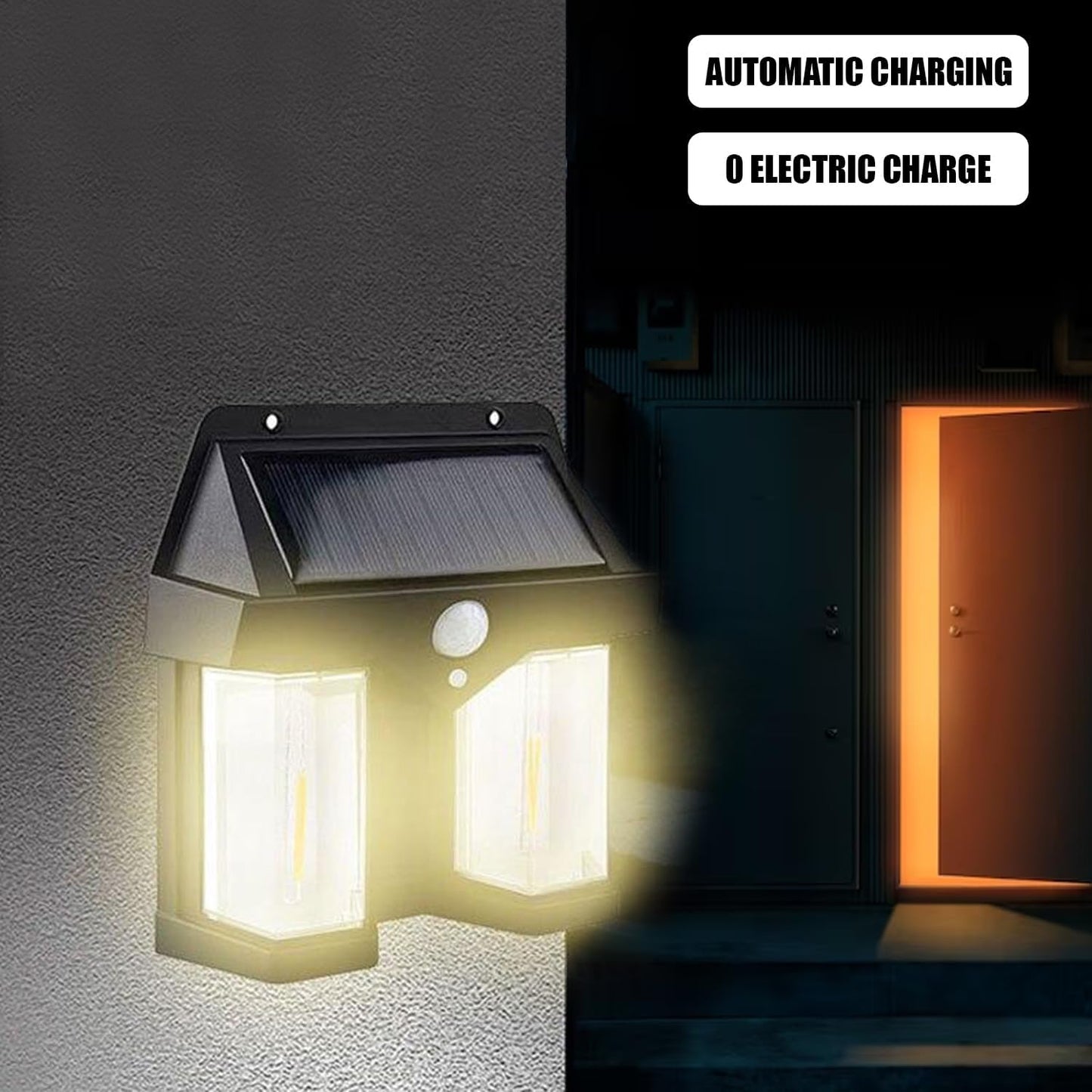 Outdoor Solar Wall Lamp – Waterproof Double Light with Dusk-to-Dawn Sensor