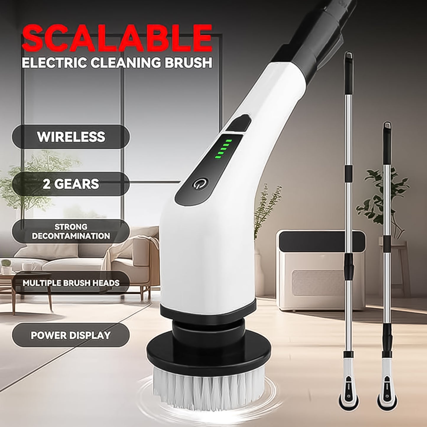 7-in-1 Electric Spin Scrubber Cleaning Brush With Extension Handle (1 Set | 25W)