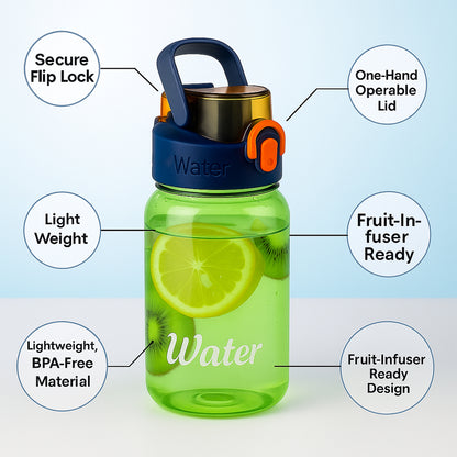 Green Leak-proof Portable Fruit Infuser Water Bottle Approx 600ml (1 Pc) Default Title - Anthro Bazaar