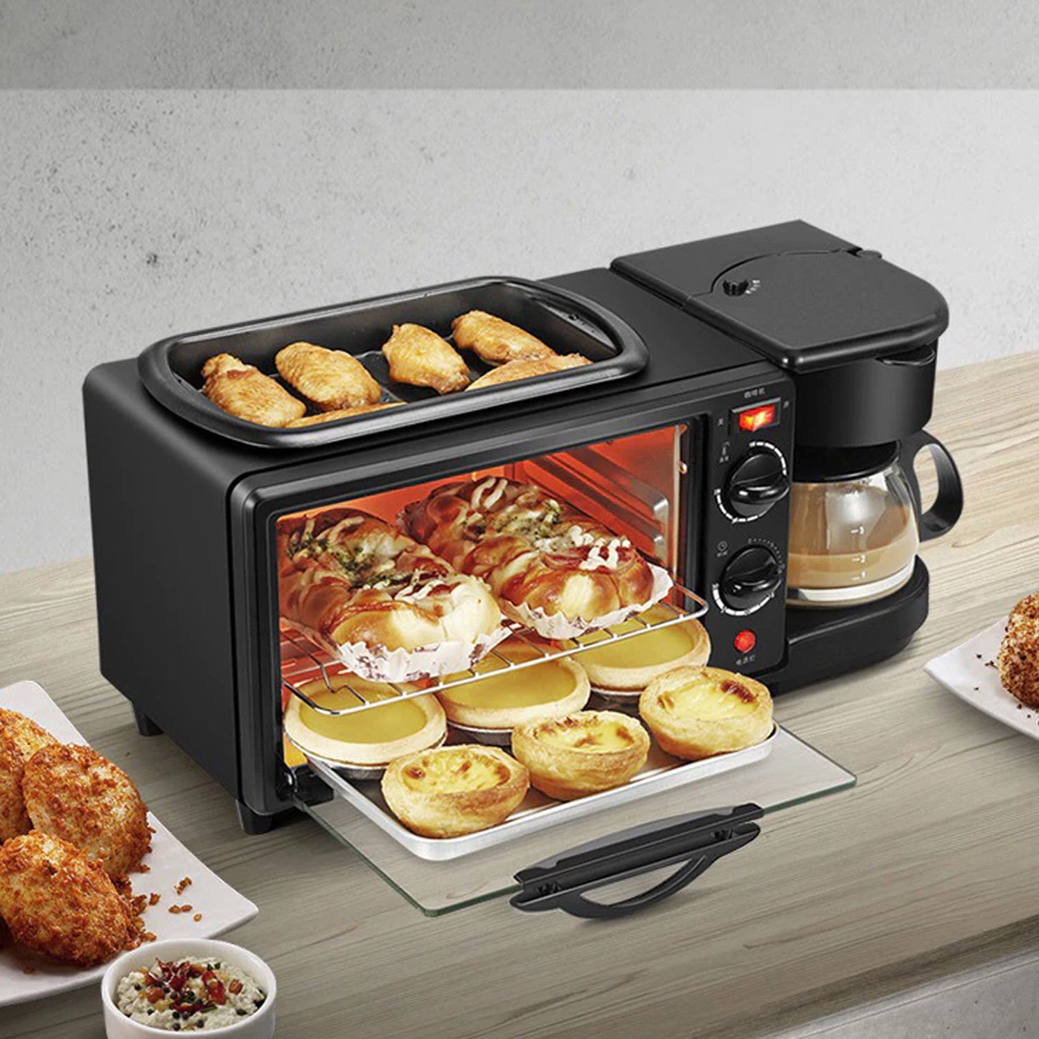 3 In 1 Breakfast Maker Portable Toaster Oven Grill Pan Coffee Maker Full Breakfast Ready At One Go Default Title - Anthro Bazaar