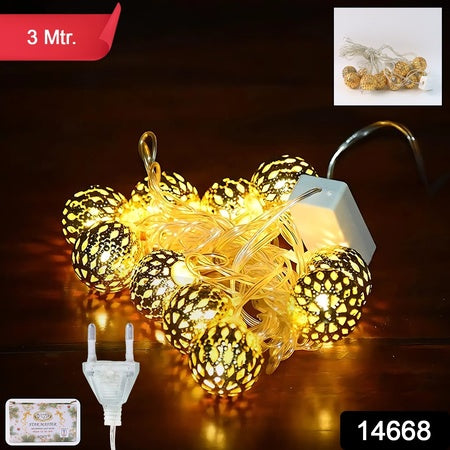 LumiSphere™ 3M Metal Ball LED String Lights – Warm Golden Decorative Fairy Lights