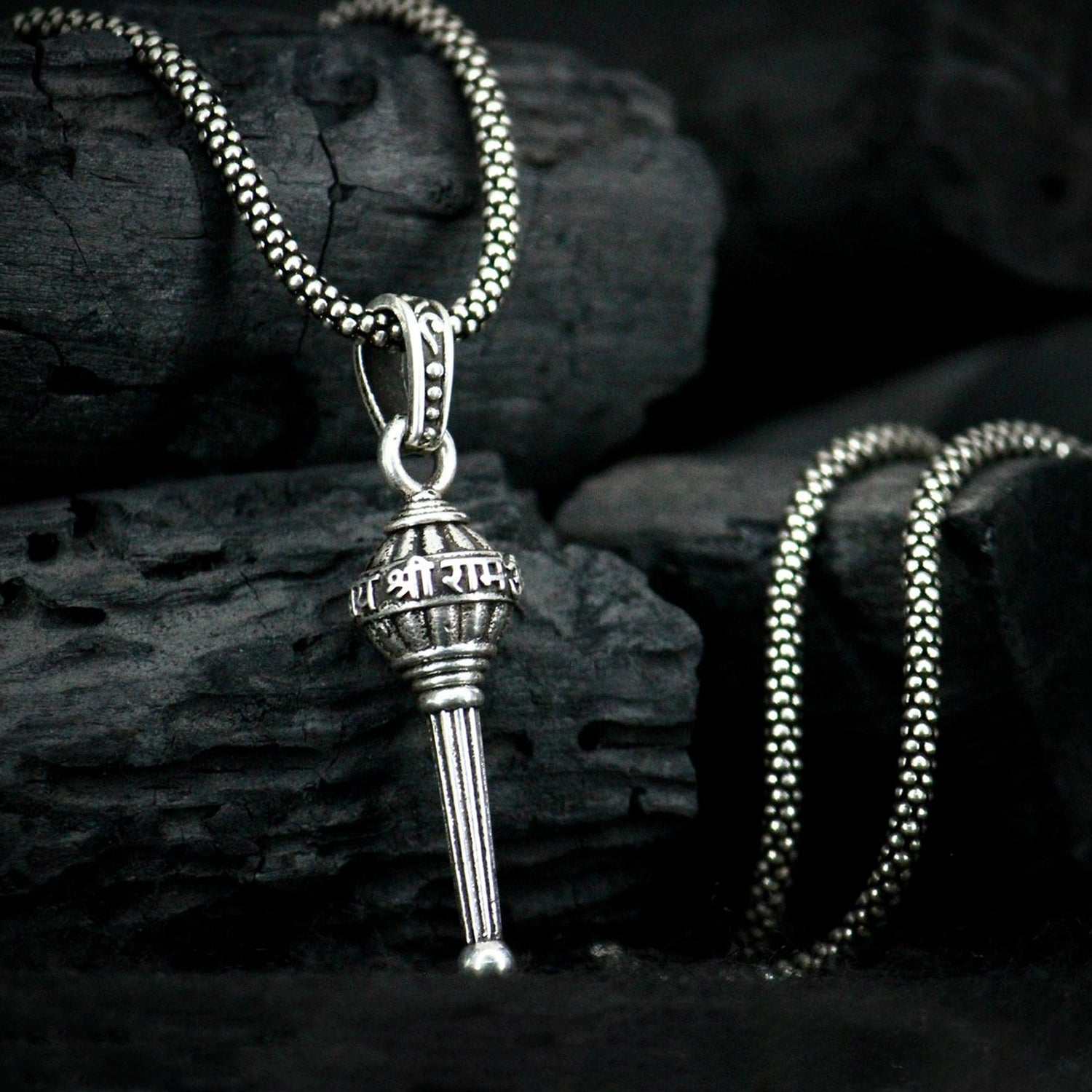 Silver Chain With Gada Pendant Locket (1 Pc) Default Title - Anthro Bazaar