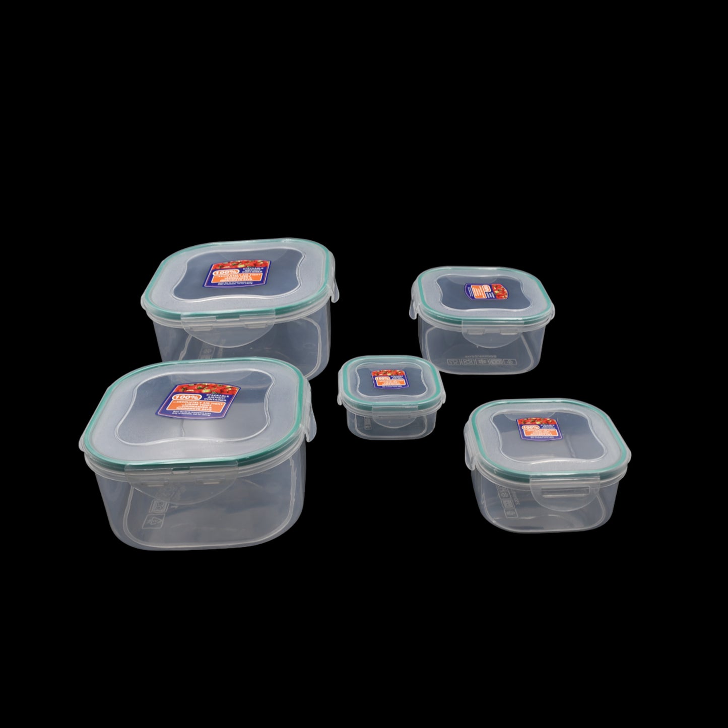 Kitchen Containers Set 5 Pcs | Snap-Seal Plastic Food Storage Boxes for Fridge, Freezer & Pantry