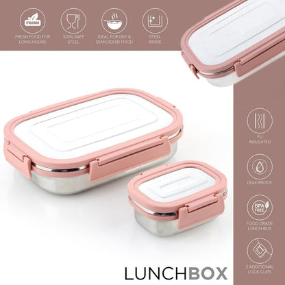 Premium Stainless Steel Leak Proof Air Tight Lunch Boxes (900ml+200ml  2 Pc Set)