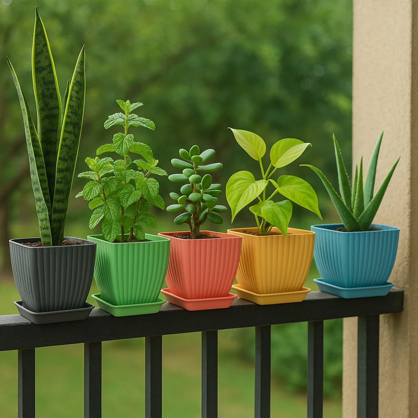 Trendy Square Plastic Flower Pots Set Of 5 Default Title - Anthro Bazaar