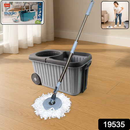Apex Magic Spin Mop Cleaning Set With Dual Chamber Bucket Wheels Default Title - Anthro Bazaar