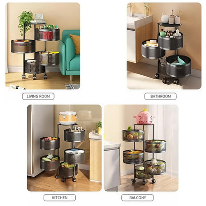 3 Layer Round Metal Kitchen Trolley – Strong, Stylish & Space-Saving
