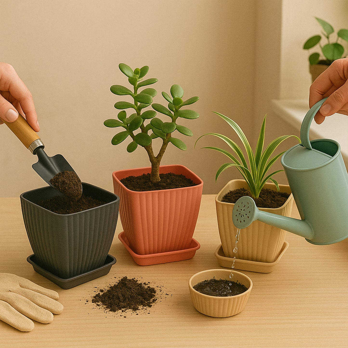 Trendy Square Plastic Flower Pots Set Of 5 Default Title - Anthro Bazaar