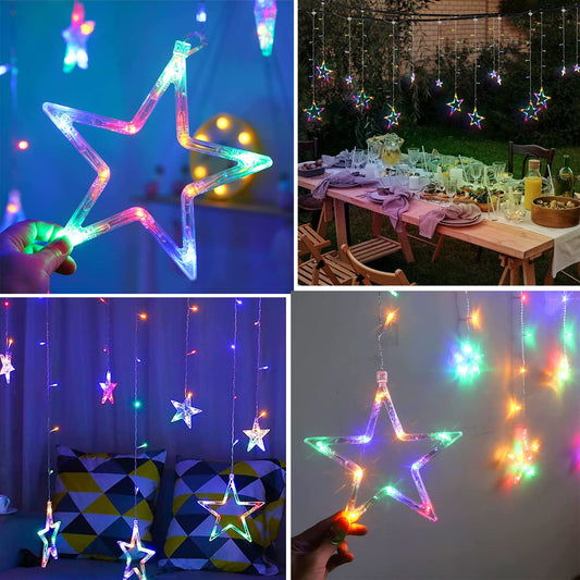 3386 12 Stars Led Curtain String Lights With 8 Flashing Modes For Home Decoration Diwali Wedding Led Christmas Light Indoor And Outdoor Light Festival Decoration (Multicolor) Default Title - Anthro Bazaar